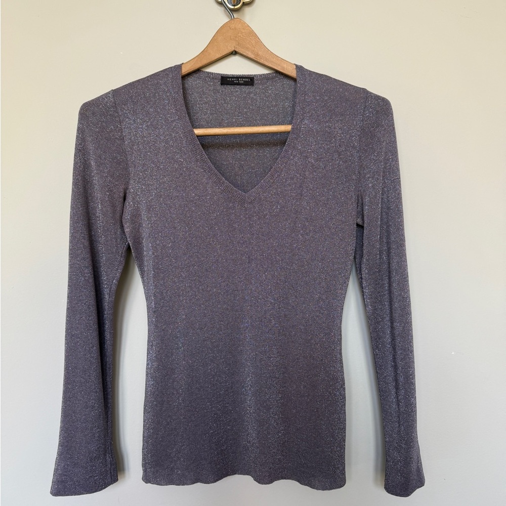 Vintage | Henri Bendel Shimmer Knit V-Neck Top | Made in Italy | Size S
